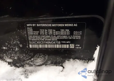 2022 BMW X7 M50I из США, поврежденный, VIN 5UXCX6C01N9M34758